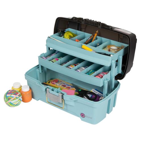 Two Tray Craft Box (Aqua & Grey) Hobby Storage Tool Art Caddy